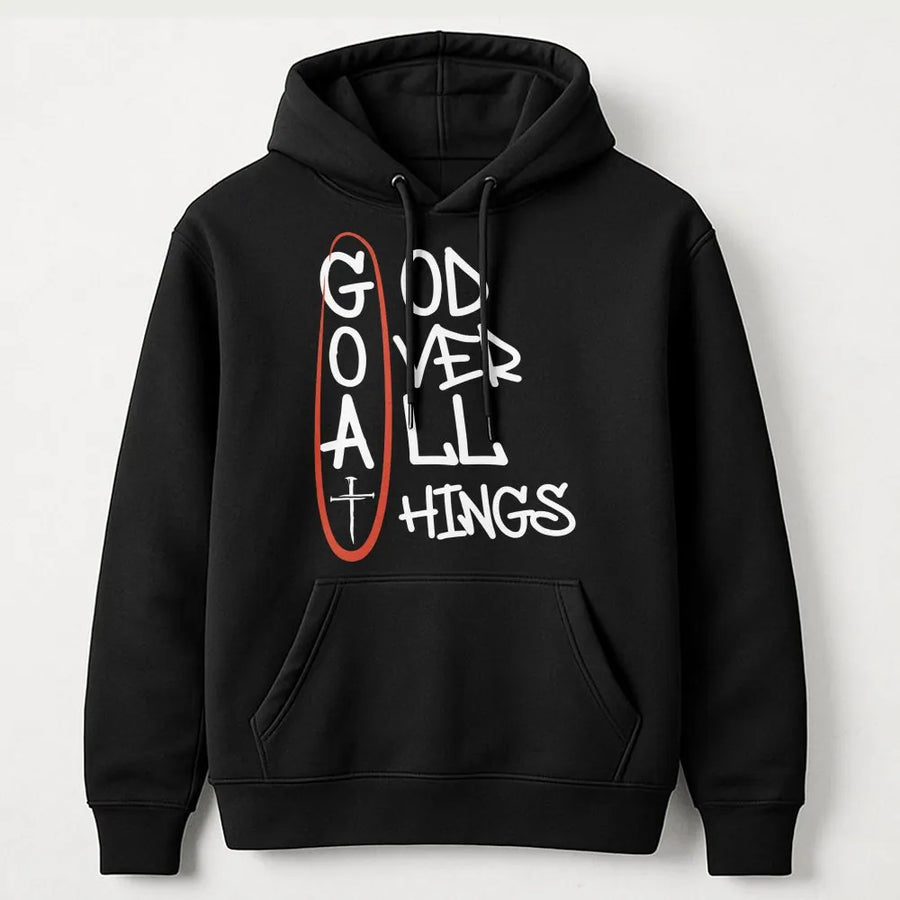 God Over All Things Hoodie | Christian Faith GOAT Acronym Design | Premium Cotton Blend Unisex Sweatshirt | Inspirational Religious Gift for Believers