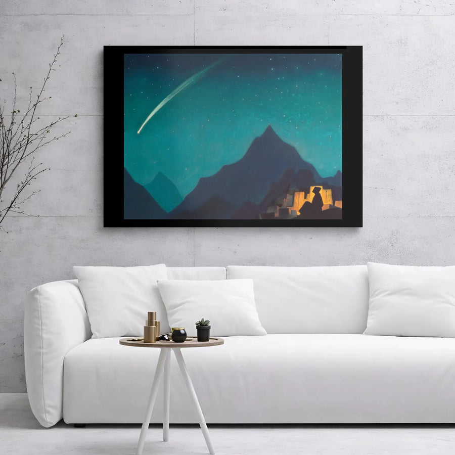 Shooting Star Landscape Canvas Art | Night Mountain Village Print | Premium Gallery Wrap Decor | Nature Lover Gift