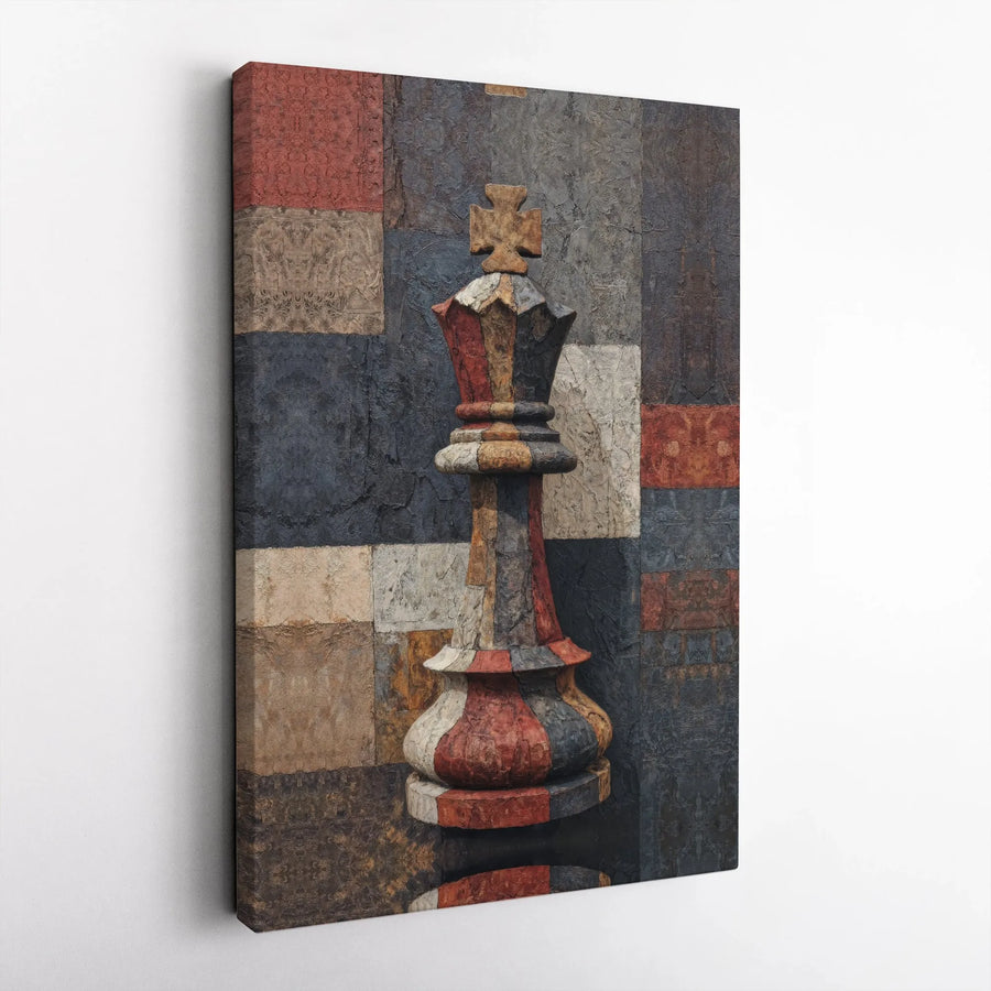 Chess King Canvas Wall Art | Rustic Textured Abstract Artwork | Premium Gallery Wrap Canvas | Gift for Chess Player & Game Room Decor