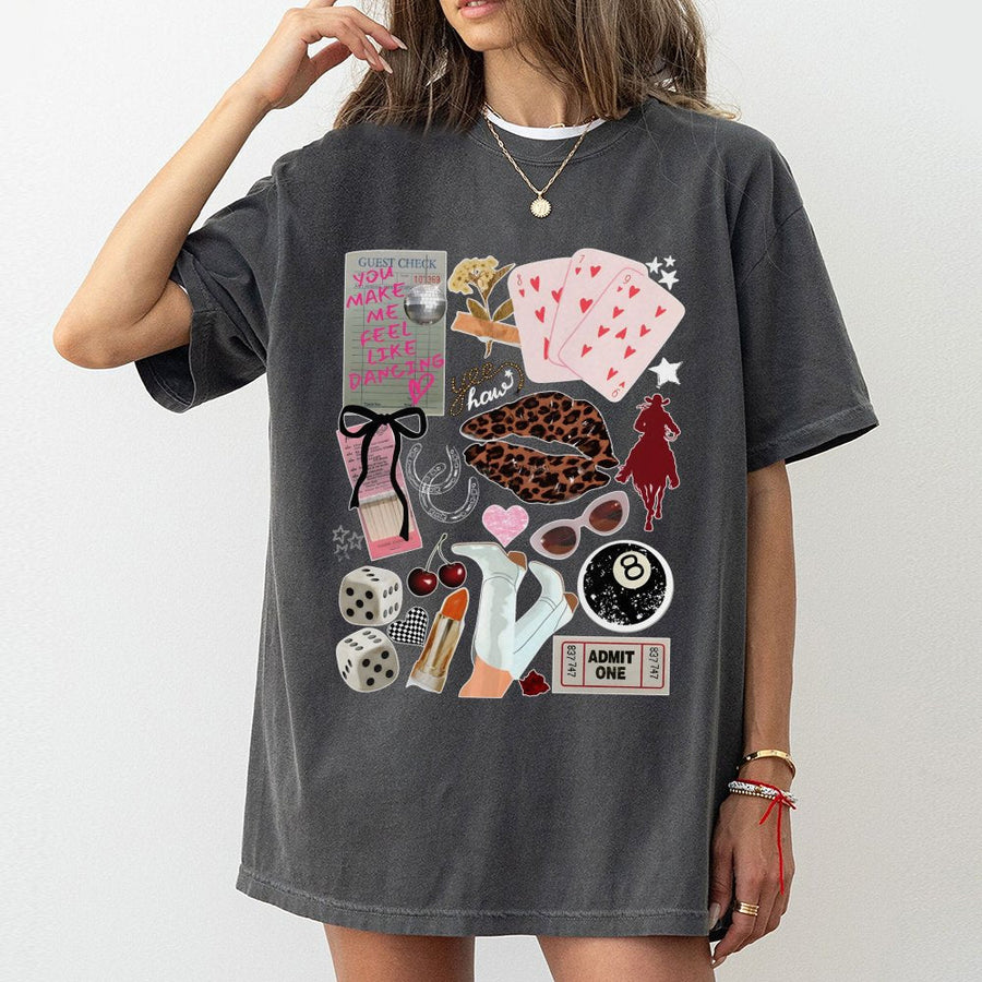 Western Collage Graphic T-Shirt | Cowgirl Rodeo Aesthetic Print | 100% Cotton Premium Tee | Trendy Country Music Festival Gift for Women