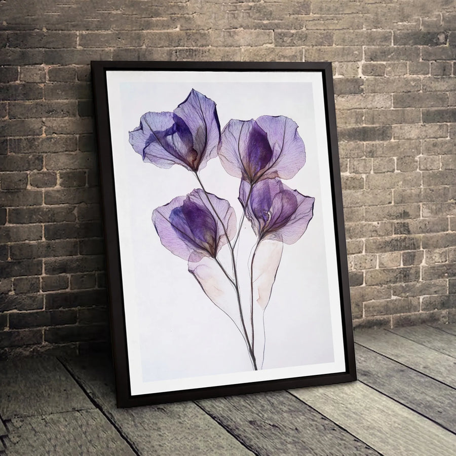 Purple Skeleton Flower Canvas Art | Minimalist Botanical Wall Decor | Fade-Resistant Premium Print | Elegant Floral Gift for Home Office