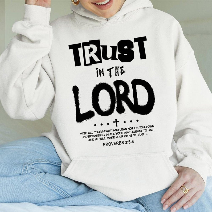 Trust In The Lord Hoodie | Proverbs 3:5-6 Bible Verse Graphic | Premium Cotton Blend Unisex Sweatshirt | Inspirational Christian Faith Gift