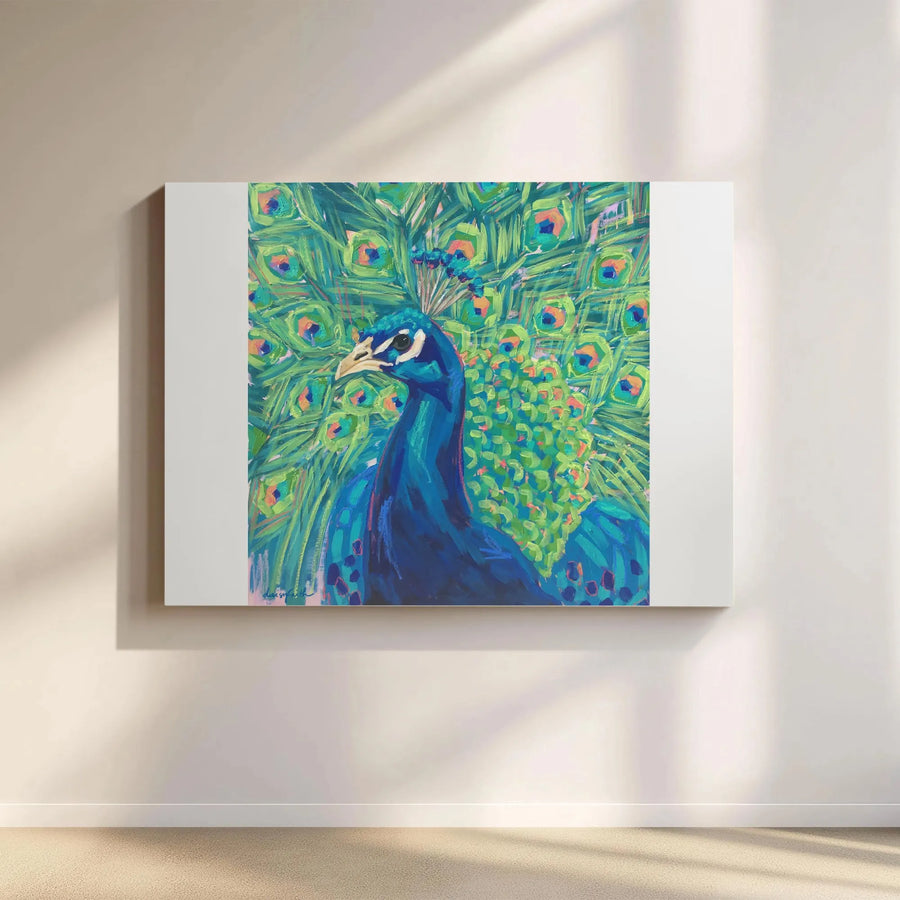 Colorful Peacock Canvas Wall Art | Vibrant Painterly Bird Painting | Premium Gallery Wrapped Print | Modern Living Room Decor Gift for Bird Lovers