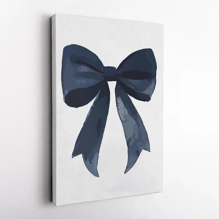 Blue Bow Vertical Canvas | Minimalist Watercolor Illustration | Premium Frameless Wall Art | Modern Nursery & Bedroom Decor Gift