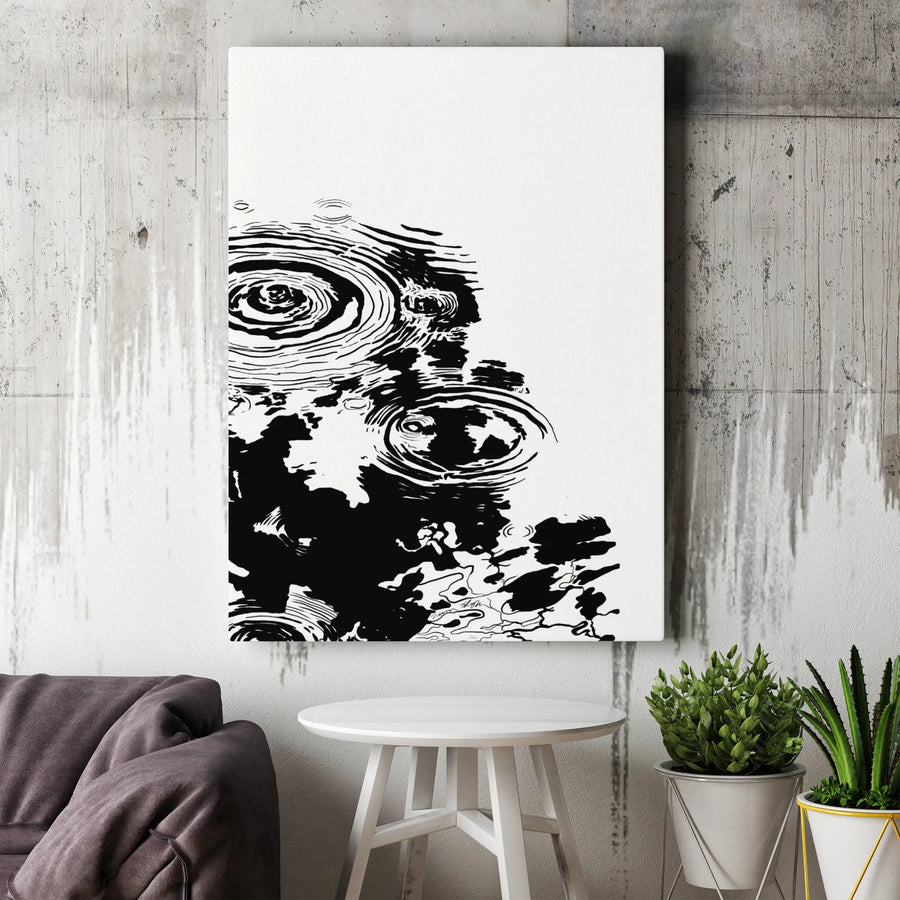 Abstract Water Ripples Wall Art | Minimalist Black and White Ink Sketch | Premium Gallery-Wrapped Canvas | Modern Home Decor Gift