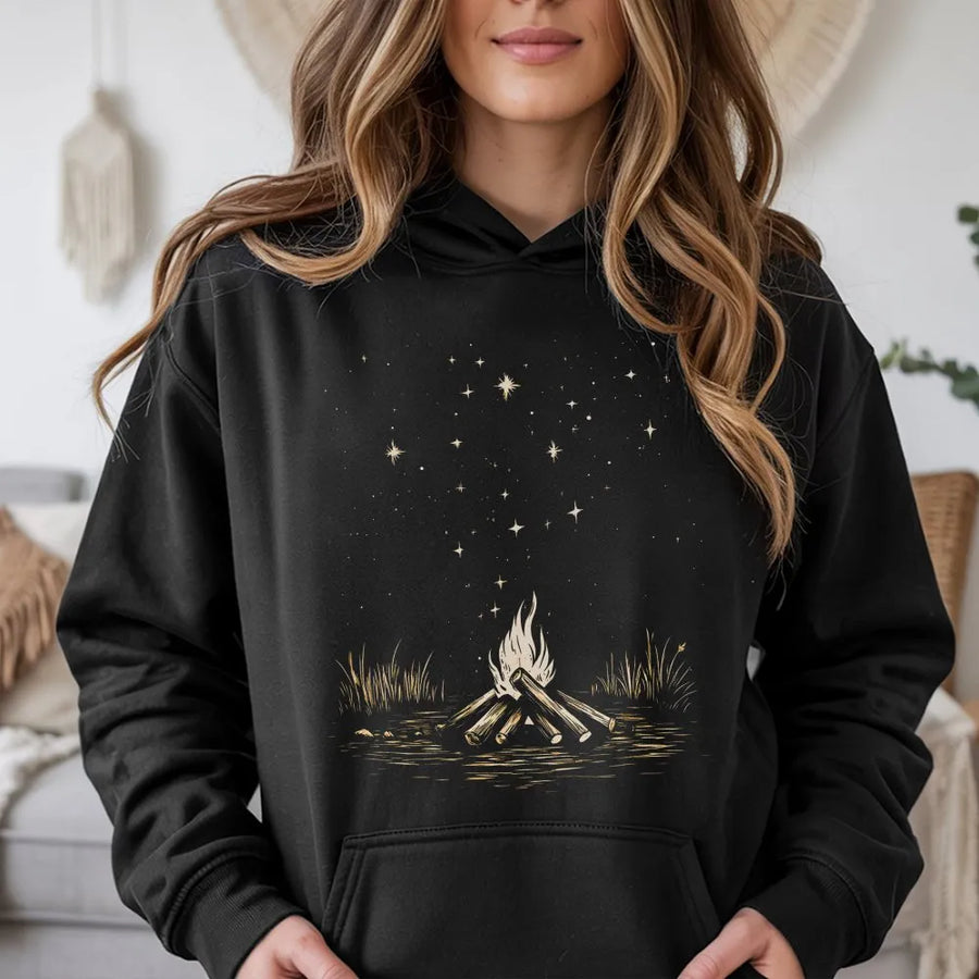 Campfire Starry Night Hoodie | Big Dipper Constellation Graphic | Premium Unisex Pullover | Camping Gift for Nature Lover