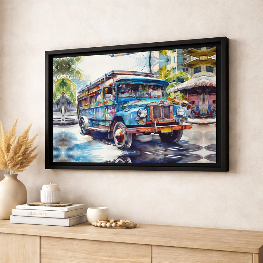 Philippine Jeepney Canvas Print | Watercolor Street Art Decor | Premium 1.25 Inch Gallery Wrap | Unique Travel Gift for Filipino Culture