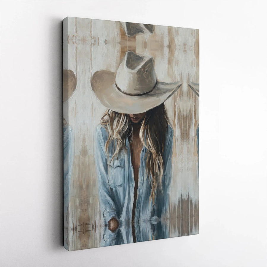 Western Cowgirl Canvas Wall Art | Moody Oil Painting Style | Premium 1.25-Inch Gallery Wrap | Southwestern Home Decor Gift