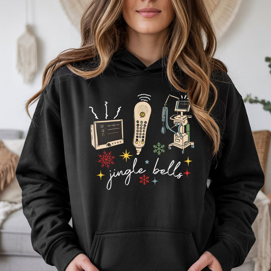 Nurse Christmas Hoodie | Jingle Bells Medical Monitor Design | Premium Cotton Blend | Funny Gift For RN CNA Nursing Students