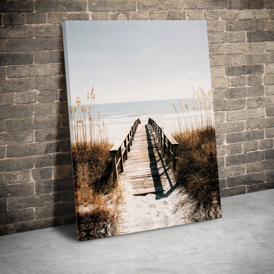 Beach Boardwalk Vertical Canvas Wall Art | Coastal Ocean Path & Sea Grass Landscape Print | Premium 1.25” Gallery Wrap | Serene Coastal Home Decor Gift