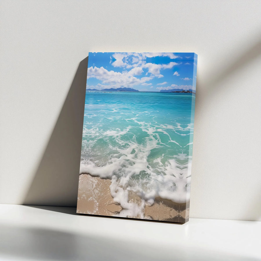 Ocean Beach Canvas Wall Art | Calm Turquoise Sea & Sand Photography | Premium Gallery Wrap Canvas | Coastal Home Decor Gift