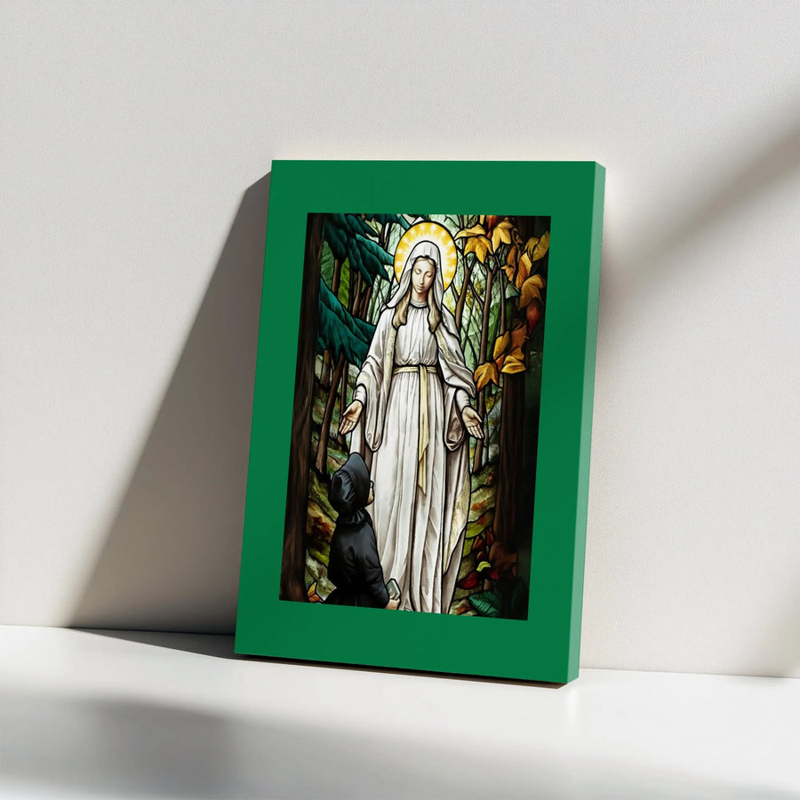Virgin Mary Canvas Wall Art | Stained Glass Style Apparition | Premium Gallery Wrapped Decor | Catholic Religious Gift for Home