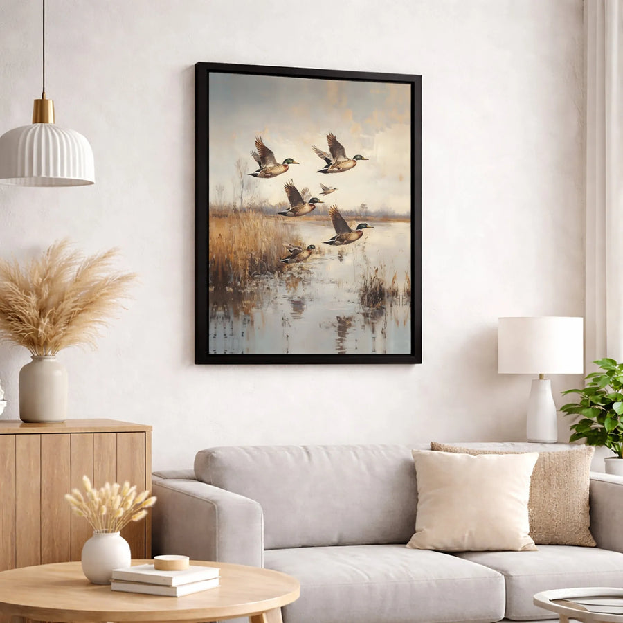 Flying Mallard Ducks Canvas Art | Rustic Marsh Landscape Print | Premium 1.25-Inch Gallery Wrap | Wildlife Nature Gift for Hunters and Outdoorsmen