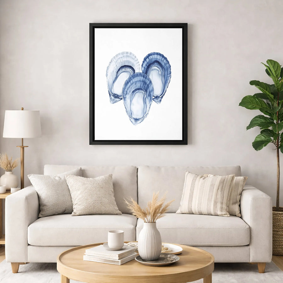 Blue Oyster Shell Canvas Art | Coastal Watercolor Wall Decor | Premium Gallery Wrap Print | Beach House Aesthetic Gift for Home