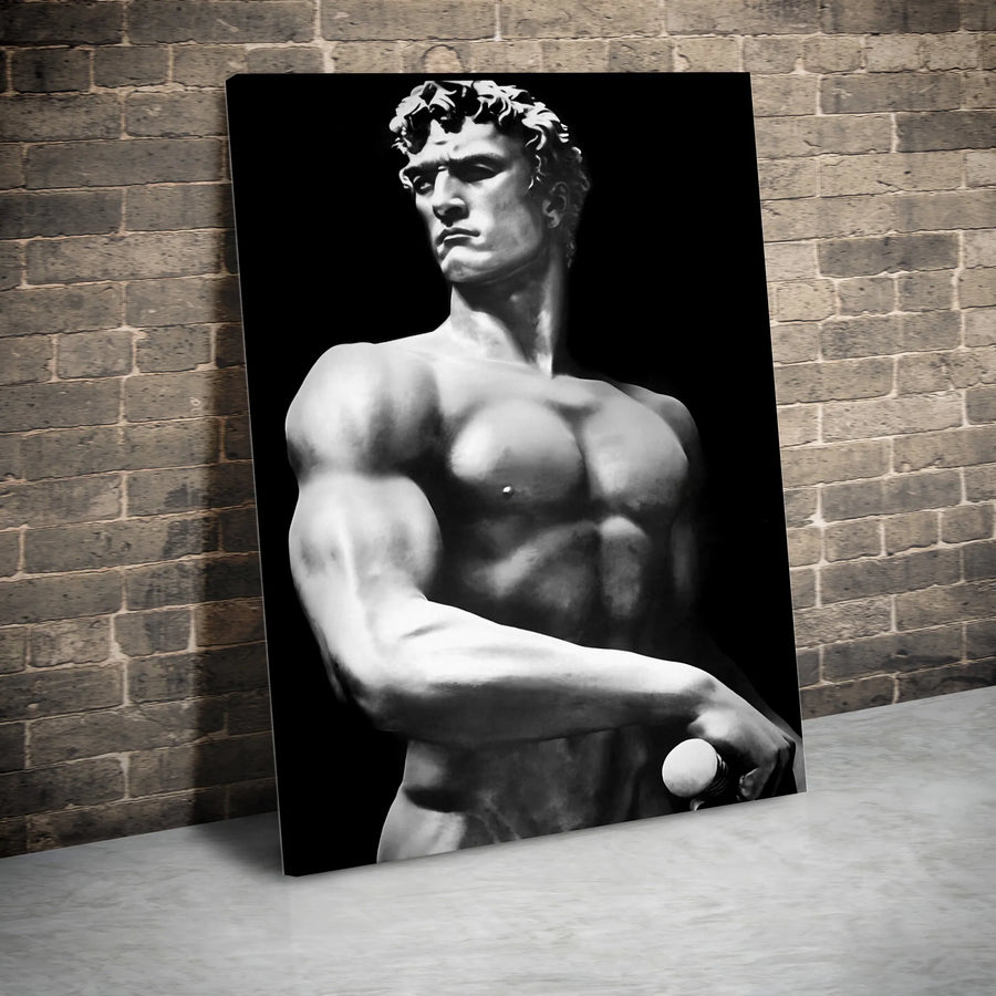 Greek Statue Canvas Wall Art | Black and White Michelangelo David Portrait | Premium Gallery Wrapped Decor | Modern Office Home Art