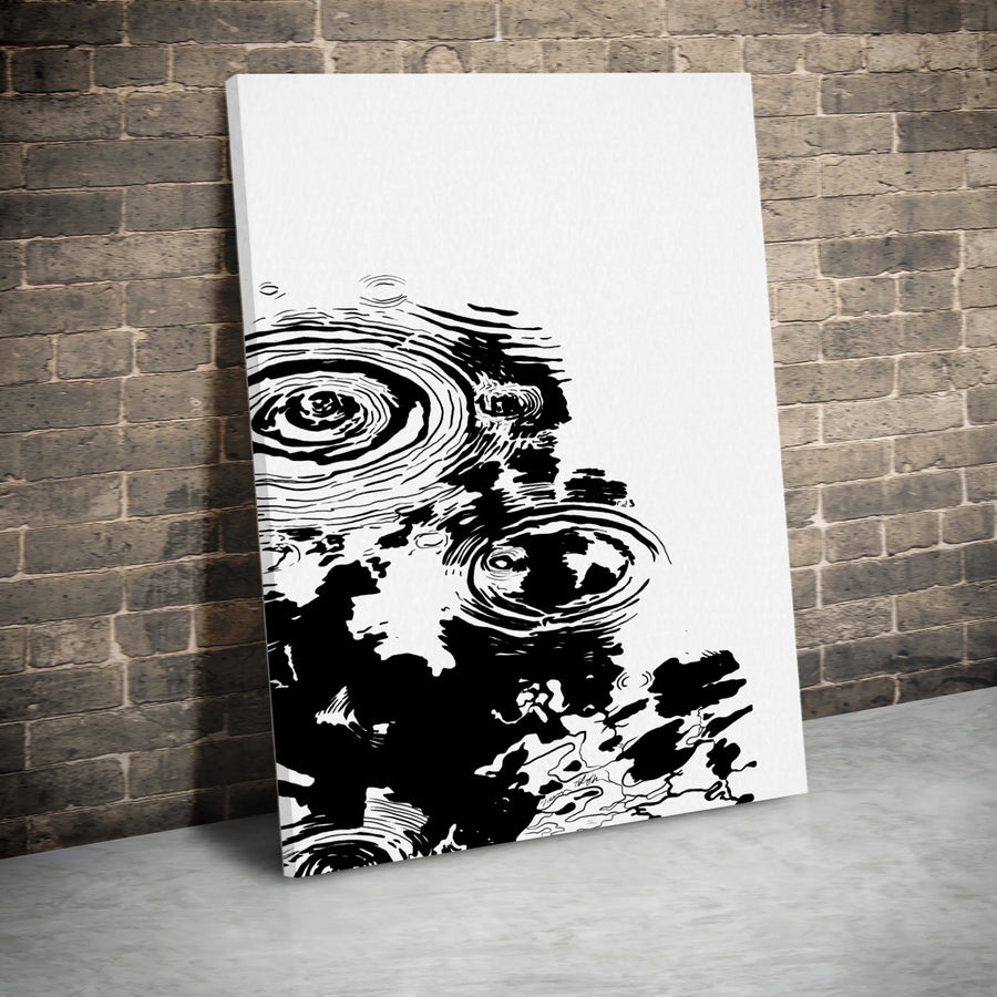 Abstract Water Ripples Wall Art | Minimalist Black and White Ink Sketch | Premium Gallery-Wrapped Canvas | Modern Home Decor Gift