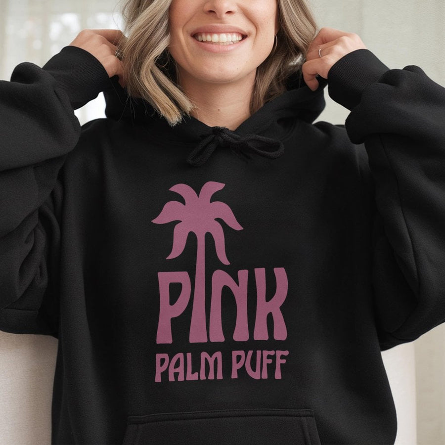 Pink Palm Puff Graphic Hoodie | Tropical Palm Tree Aesthetic Design | Premium Cotton-Poly Blend | Cozy Unisex Streetwear Gift for Her