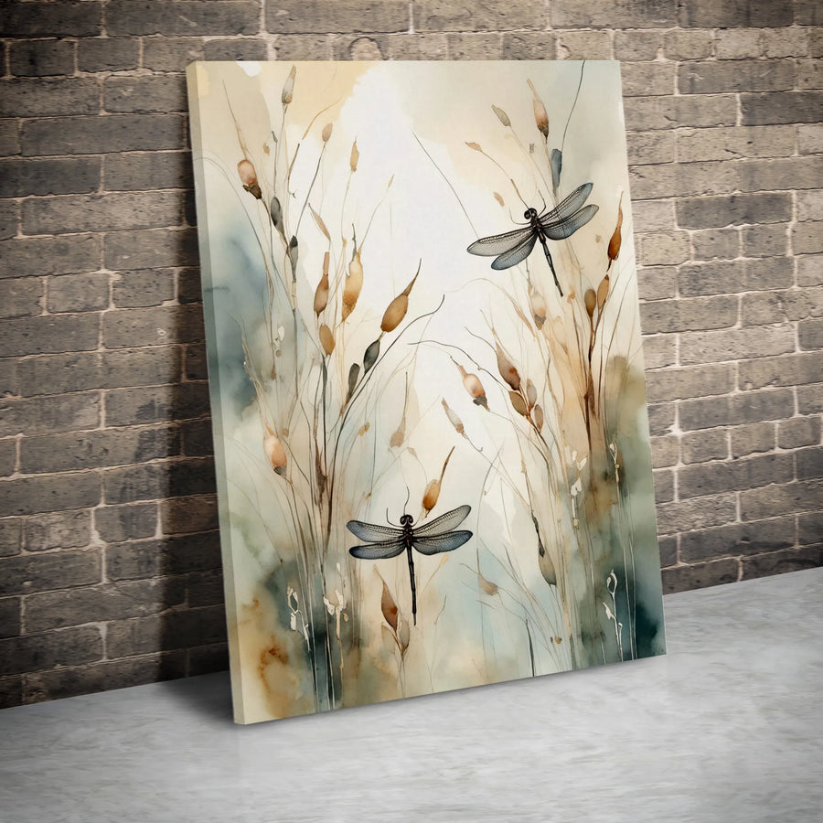 Watercolor Dragonfly Canvas Wall Art | Abstract Botanical Insect Painting | Premium Thick Gallery Wrap | Modern Farmhouse & Boho Home Decor Gift