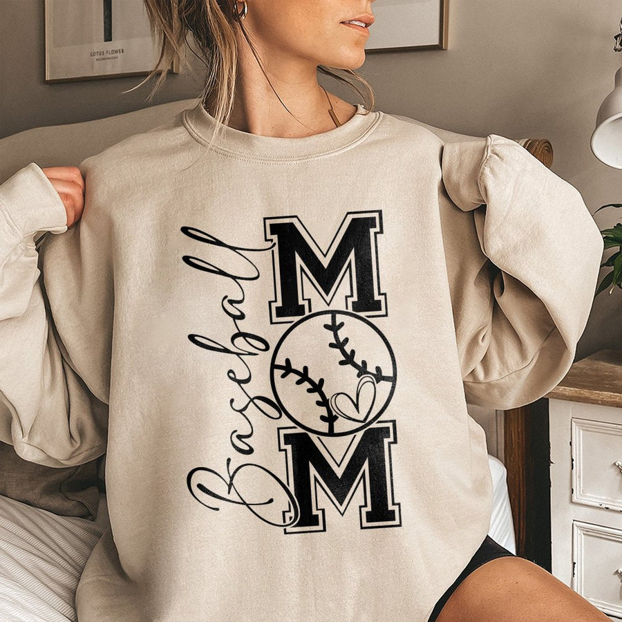 Baseball Mom Sweatshirt | Varsity Letter Graphic Design | Cotton-Blend Premium Quality | Cute Sporty Gift For Baseball Mama
