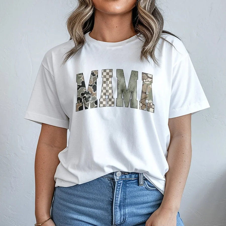 Mama Camo T-Shirt | Western Mixed Camo Print Pullover | Soft Cotton Blend | Gift for Hunting Mom
