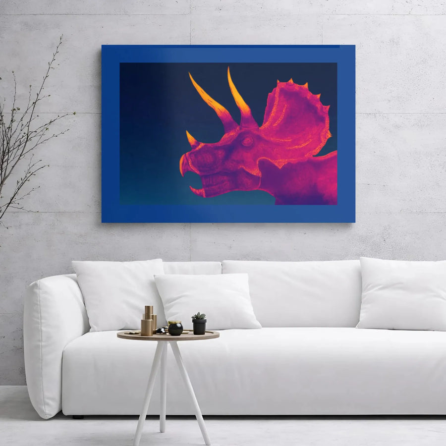 Triceratops Dinosaur Canvas Art | Vibrant Neon Pink and Orange Pop-Art | Premium 1.25" Gallery Wrap | Unique Gift for Kids and Dinosaur Lovers