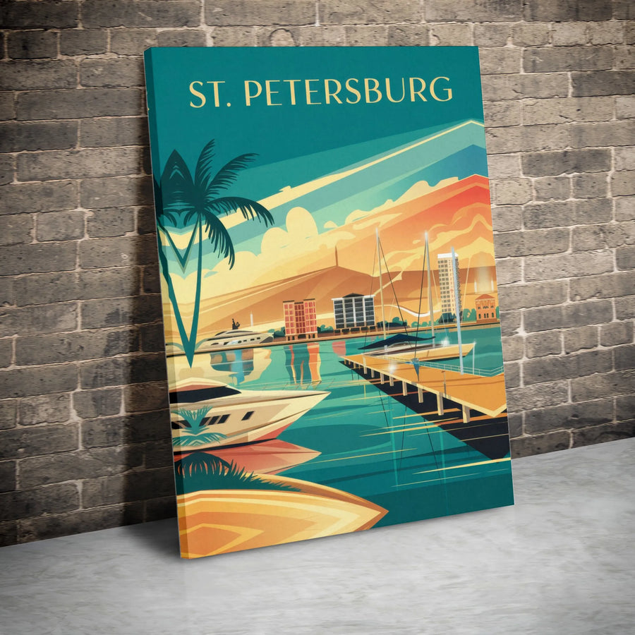 St. Petersburg Florida Travel Poster | Vintage Nautical Marina Wall Art | Premium Gallery Canvas | Coastal Decor Gift for Florida Lovers