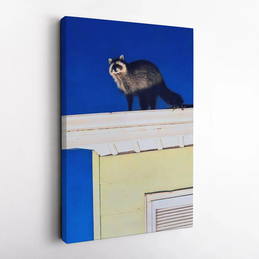 Raccoon on Roof Canvas Print | Urban Wildlife Photography Art | Premium Thick Gallery Wrap Canvas | Gift for Animal Lover & Modern Home Decor