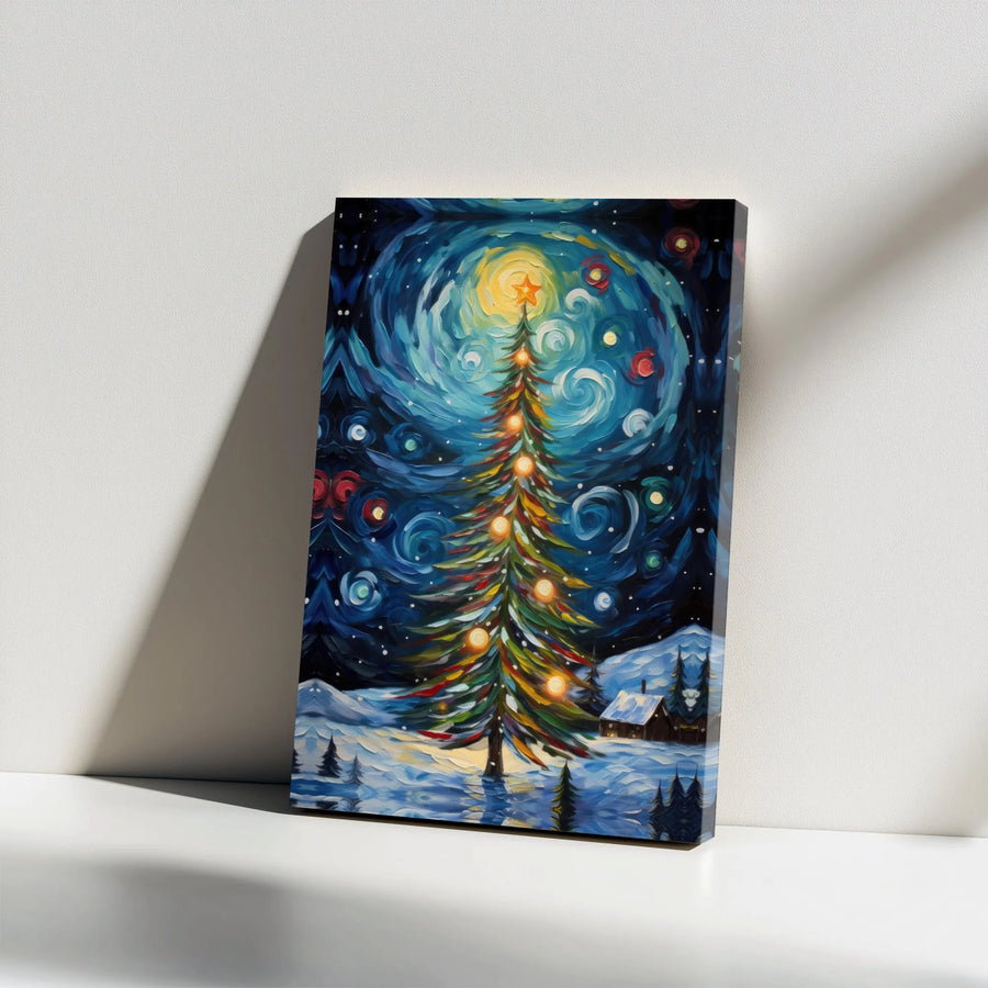 Christmas Tree Canvas Wall Art | Impressionist Winter Landscape | Premium Gallery Wrap Print | Festive Holiday Home Decor Gift
