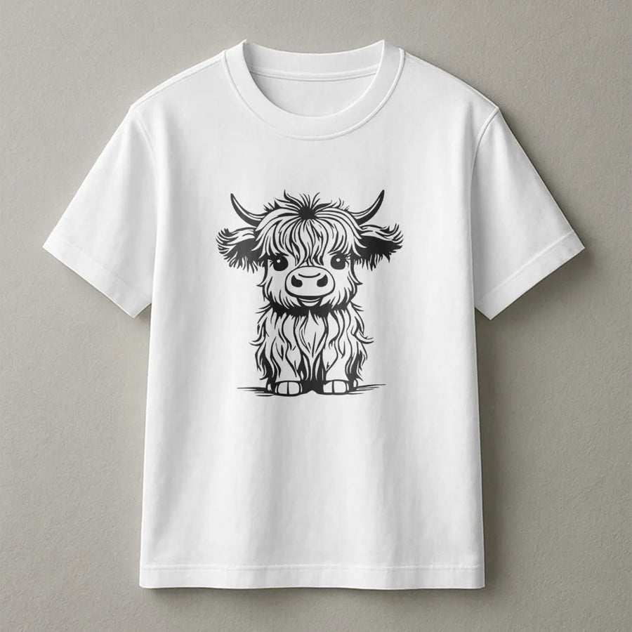 Highland Cow T-Shirt | Minimalist Farmhouse Animal Graphic | Premium Soft Cotton Tee | Cute Gift for Cattle Lovers and Farmers