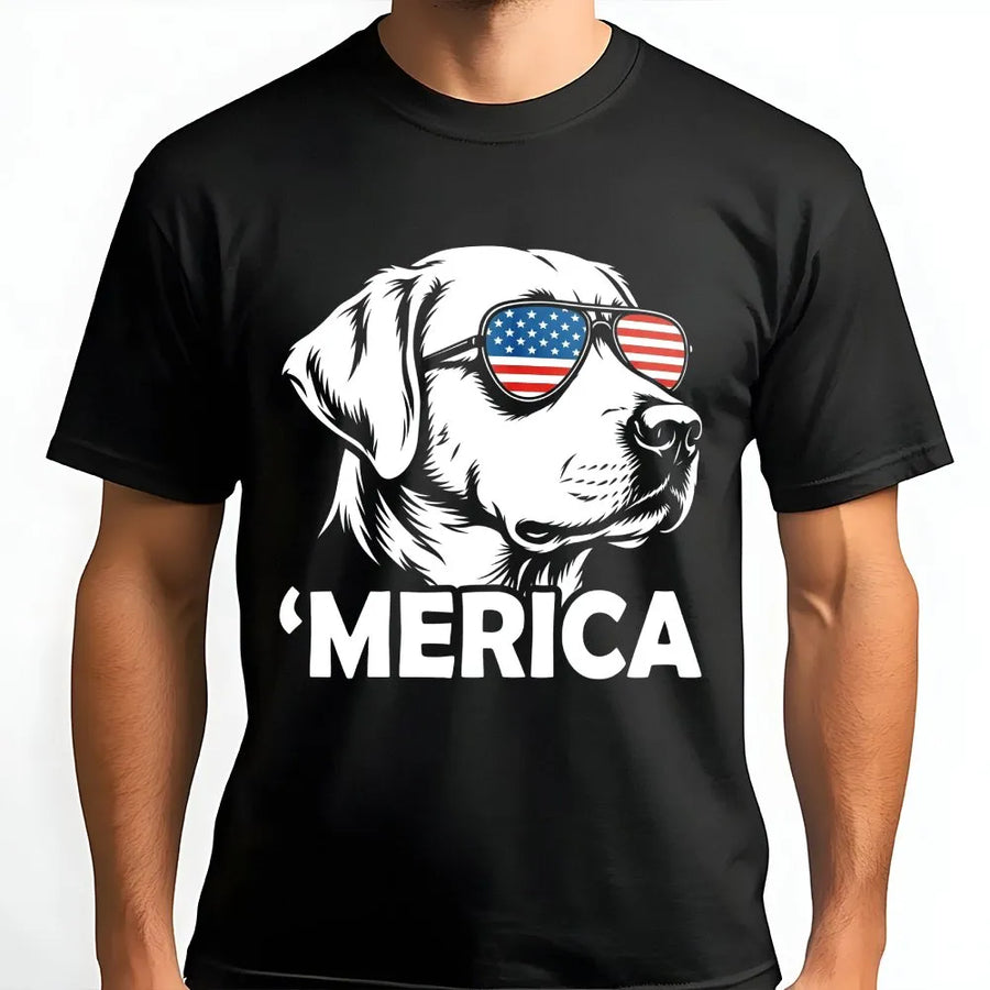 Patriotic Dog T-Shirt | Labrador with American Flag Sunglasses | Premium Cotton-Blend Sweatshirt | 4th of July Gift for Dog Lovers