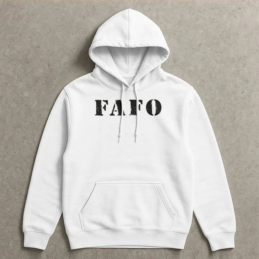 FAFO Hoodie | Distressed Typography Graphic | Premium Cotton Blend | Funny Military Humor Gift for Men and Women