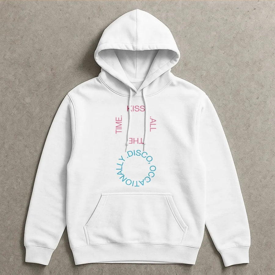 Disco Occasionally Hoodie | Kiss All The Time Graphic Print | Premium Cotton Blend | Trendy Unisex Streetwear Gift for Men & Women