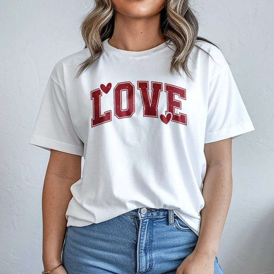 Love Heart T-Shirt | Retro Varsity Lettering Graphic | Soft Cotton Premium Tee | Cute Valentine’s Day Gift for Teachers and Her