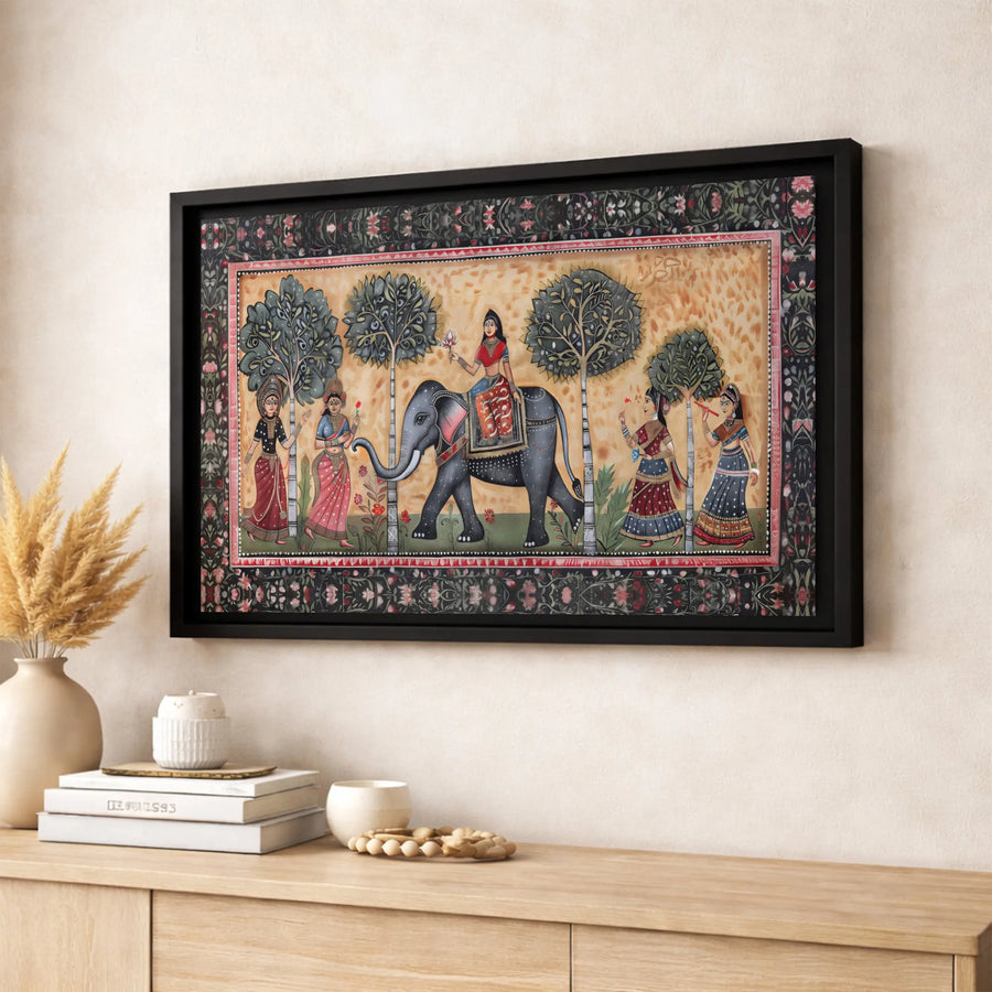 Indian Folk Art Canvas Print | Traditional Elephant Painting Wall Decor | Premium Fade-Resistant Gallery Wrap | Ethnic Home Office Gift