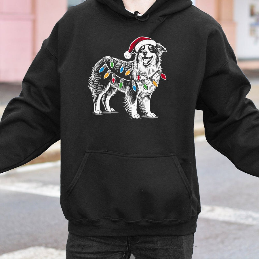 Australian Shepherd Christmas Hoodie | Dog Lover Santa Hat Graphic | Premium Cotton Blend | Unisex Holiday Gift for Aussies Owners