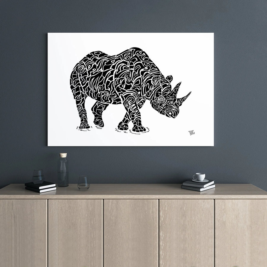 Rhinoceros Canvas Wall Art | Abstract Geometric Animal Line Work | Premium Gallery Wrap 1.25" Frame | Modern Minimalist Home Decor Gift
