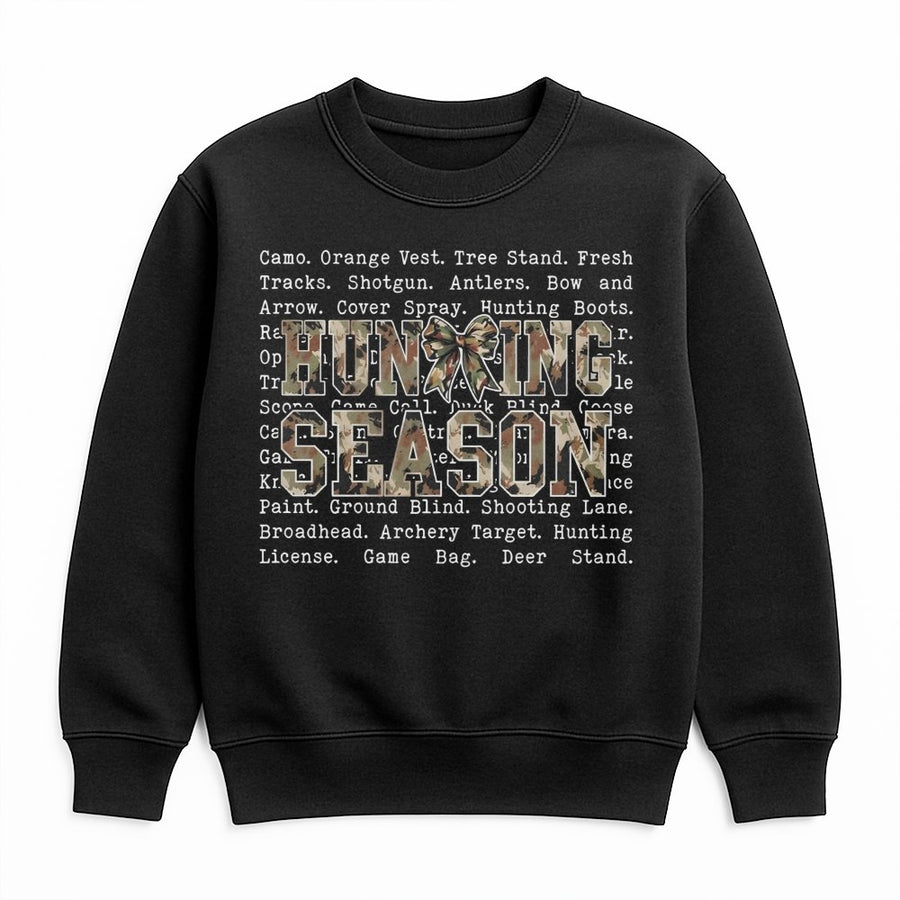Hunting Season Sweatshirt | Camo Bow Graphic Print | Premium Cotton Blend | Gift for Hunter Outdoor Enthusiast
