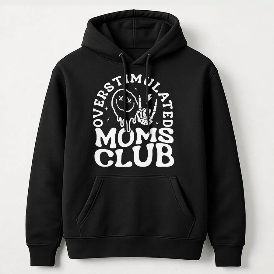 Overstimulated Moms Club Hoodie | Retro Groovy Aesthetic Pullover | Premium Cotton Blend Sweatshirt | Funny Gift for Mom, New Mom or Tired Parents