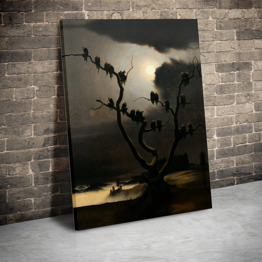 Caspar David Friedrich Wall Art | The Crows Gothic Oil Painting | Premium Gallery-Wrapped Canvas Print | Dark Academia Home Decor Gift