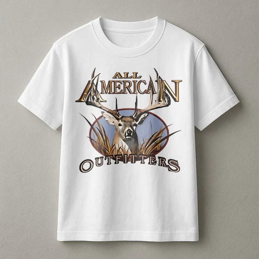 All American Deer T-Shirt | Whitetail Buck Antler Graphic | Premium Cotton Hunting Tee | Gift for Outdoorsmen and Hunters