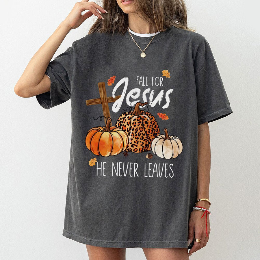 Fall For Jesus T-Shirt | Christian Autumn Faith Design | Premium 100% Cotton Tee | Religious Thanksgiving Gift for Women & Men