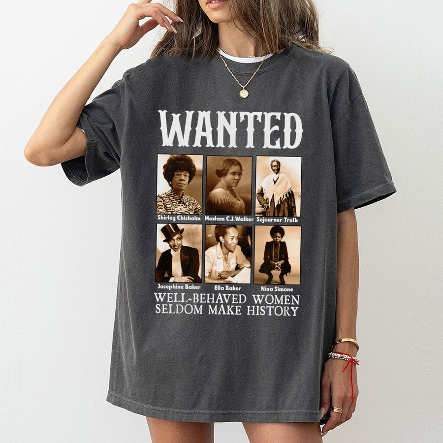 Black History Month T-Shirt | Wanted Icons Graphic Tee | 100% Premium Cotton | Inspirational Feminist Gift for Activists and Educators