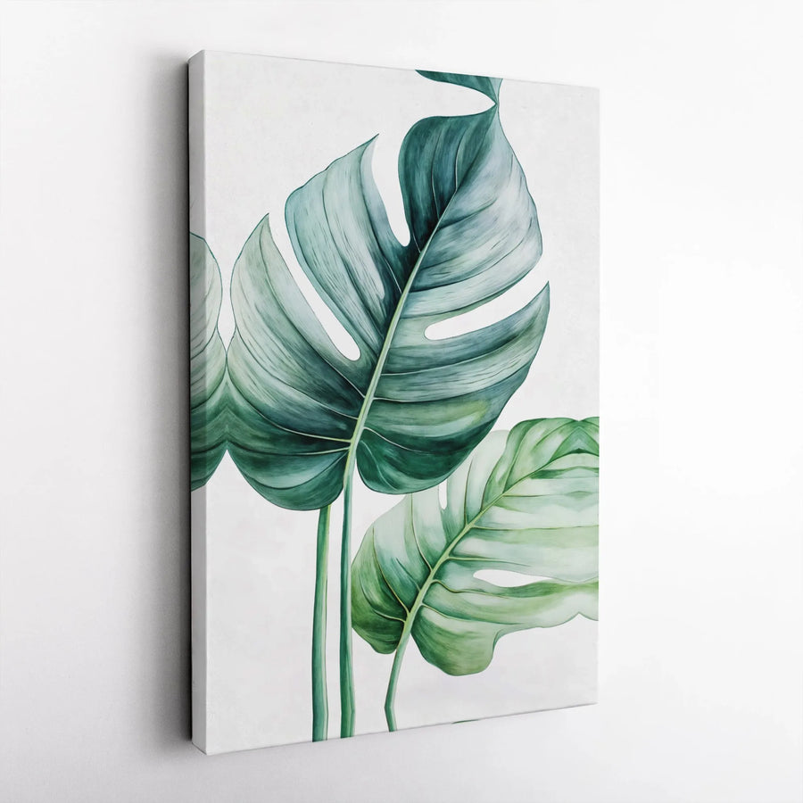 Monstera Leaf Canvas Wall Art | Minimalist Watercolor Botanical Print | Premium Gallery Wrap | Modern Home Decor Gift