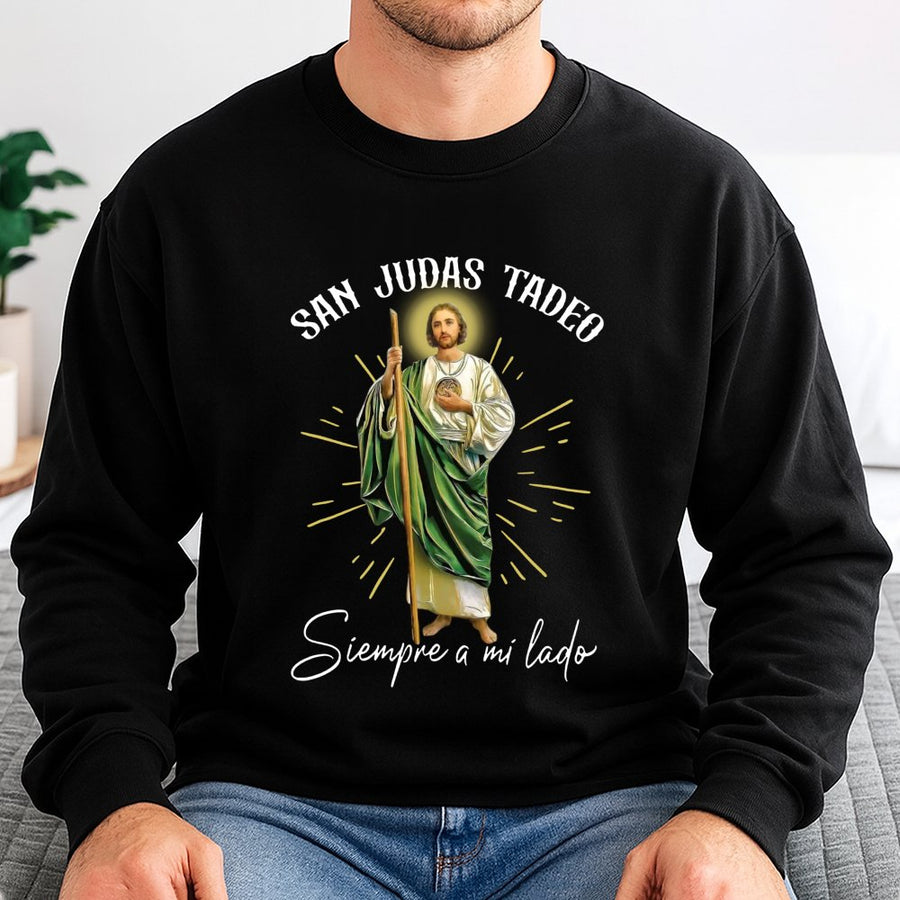 San Judas Tadeo Sweatshirt | Siempre A Mi Lado Religious Graphic Print | Premium Cotton Blend | Christian Faith Gift for Devotees