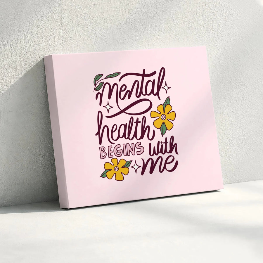 Mental Health Awareness Wall Art | Motivational Floral Typography Quote Canvas | Premium 1.25-Inch Gallery Wrap | Self-Care Home Office Decor Gift
