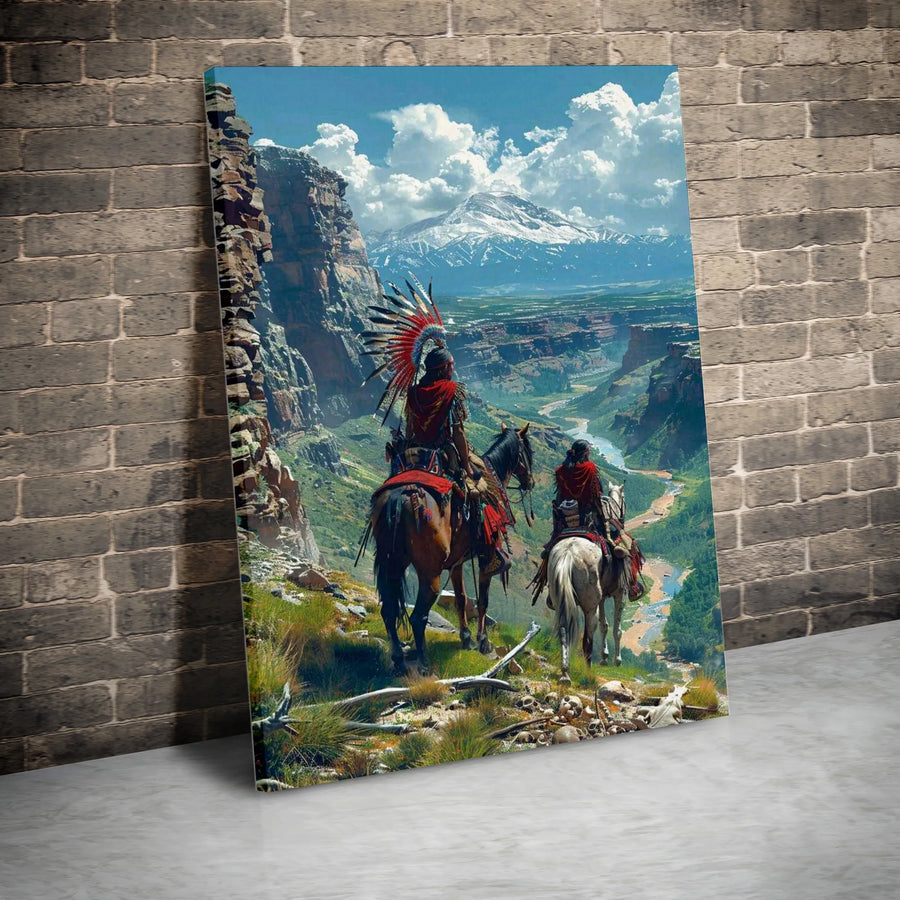 Native American Riders Canvas Wall Art | Epic Canyon Landscape Print | Premium Thick Gallery Canvas | Western Home Decor Collector's Gift