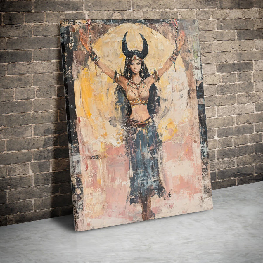 Horned Goddess Canvas Art | Abstract Moon Deity Wall Decor | Premium Fade-Resistant Print | Mystical Home & Office Gift