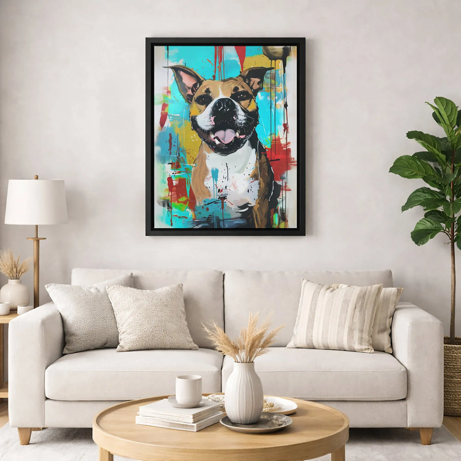 Pitbull Dog Wall Art | Vibrant Colorful Pop Art Graffiti Portrait | Premium 1.25-Inch Gallery Wrapped Canvas | Unique Dog Lover Gift Home Decor