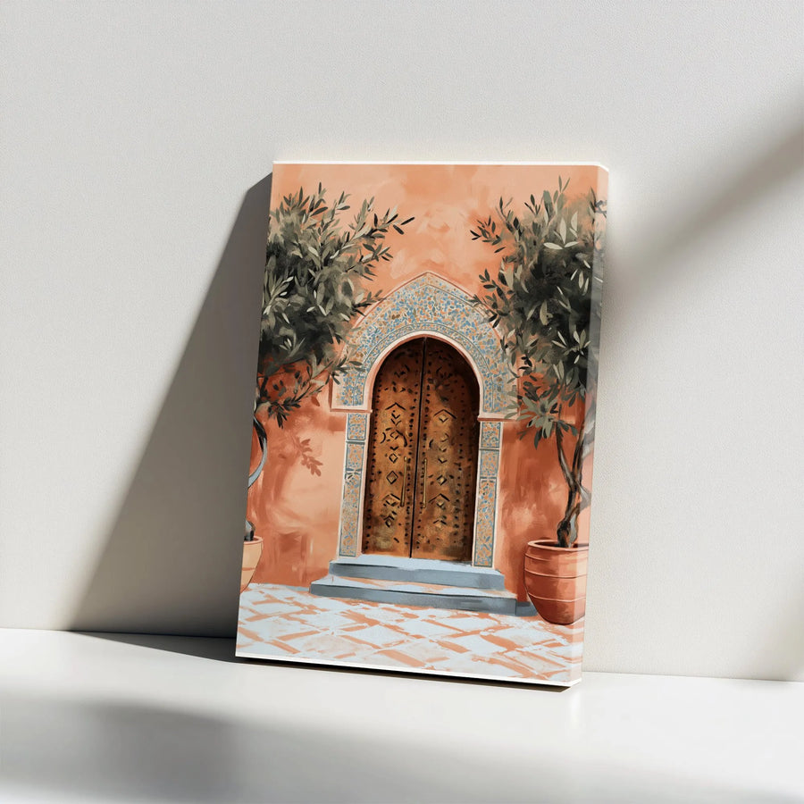Moroccan Door Canvas Art | Watercolor Olive Tree Painting | Premium Gallery Wrapped Canvas | Bohemian Living Room Decor Gift
