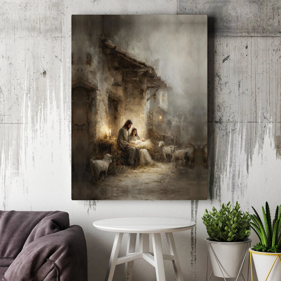 Nativity Scene Canvas Wall Art | Religious Holy Family Christmas Decor | Premium Gallery Wrapped Print | Christian Home Gift for Living Room